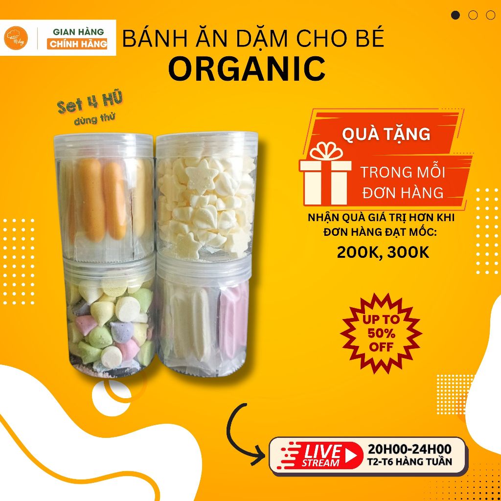 SET 4 HŨ BÁNH DÙNG THỬ ăn dặm cho bé 5m 6m tập ăn dặm mshop 4 hũ 250ml