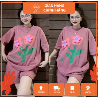 {Bigszie 45-85KG} Set Đồ Bộ Nữ Dáng Đùi Cotton Áo Thếu Hoa Nổi 4 Màu Mặc Nhà