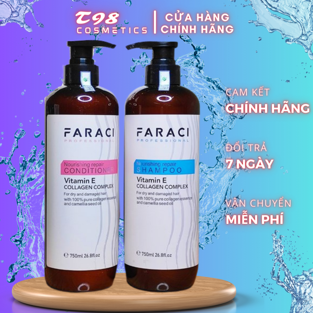 Dầu Gội Xả FARACI VITAMIN E 750ml Phục Hồi,Chống Rụng, Kích Thích Mọc Tóc Siêu Mềm Mượt - T98 COSMETICS