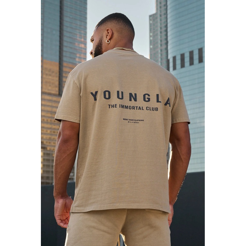 Áo thun oversize thể thao YOUNG LA sau lưng vải cotton