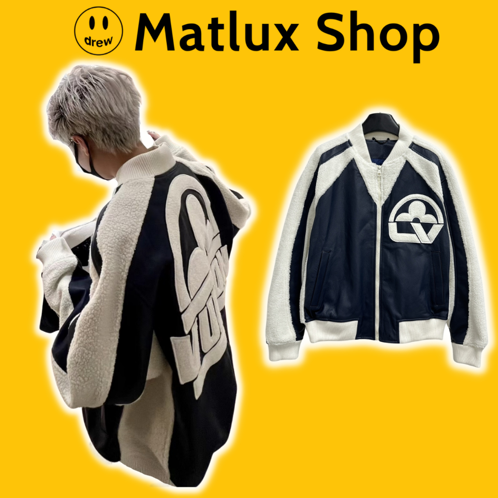 Áo varsity jacket LV 23ss lông cừu màu xanh navy bản cao cấp, Áo khoác bóng chày nam nữ LV thêu hình họa tiết form rộng