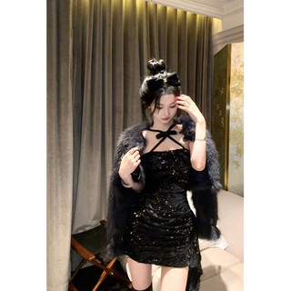 ĐẦM BODY BLING LẤP LÁNH NƠ CỔ MÀU ĐEN SANG CHẢNH NỮ