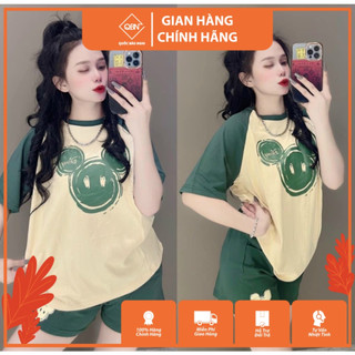 Set Đồ Bộ Nữ Quần Đùi Chất Cotton  Áo In Chuột Bigsize Mặc Nhà Đi Chơi Xinh