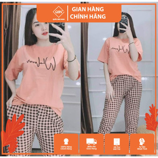 {Bigszie 45-85KG} Set Đồ Bộ Nữ Dáng Dài Thun Cotton Áo Thêu Nhịp Tim Mặc Nhà Đi Chơi Đẹp