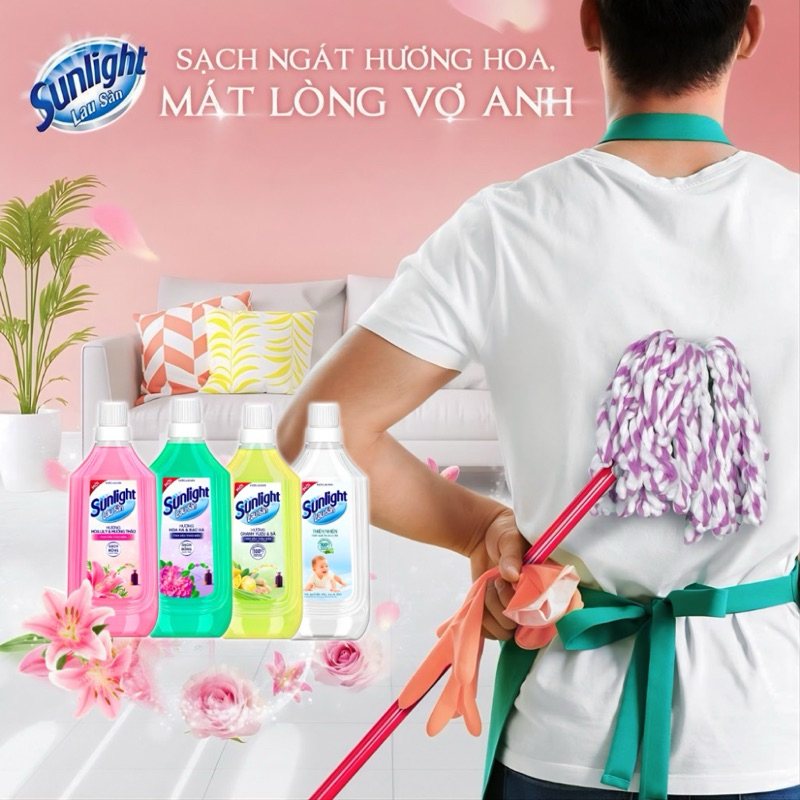 Nước Lau Sàn Sunlight Hương Hoa hạ bạc hà Chai 1kg