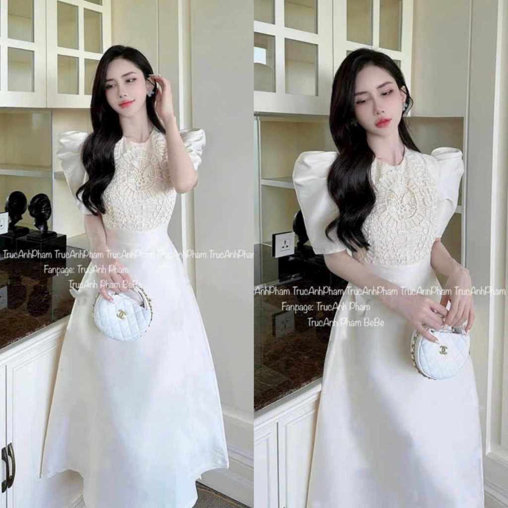 Đầm nữ phối ren tapta tay ngắn sen chảnh nhẹ nhàng sang trọng