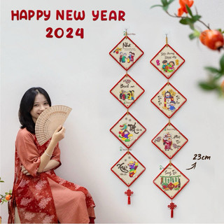 Combo 8 bảng gỗ decor tết xinh xắn kèm chữ chúc mừng năm mới 2024 happy new year 2024
