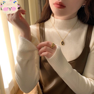 [ẢNH THẬT] SẴN Áo len giữ nhiệt chần bông lót lông cổ cao dài tay ôm body giữ ấm thu đông Retro basic len mềm mại