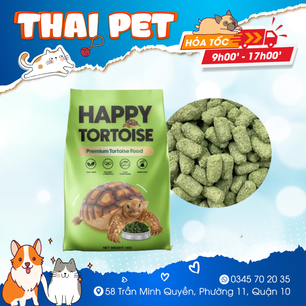 Happy tortoise thức ăn rùa cạn bổ sung Tymothy túi 1kg nhập khẩu Thail