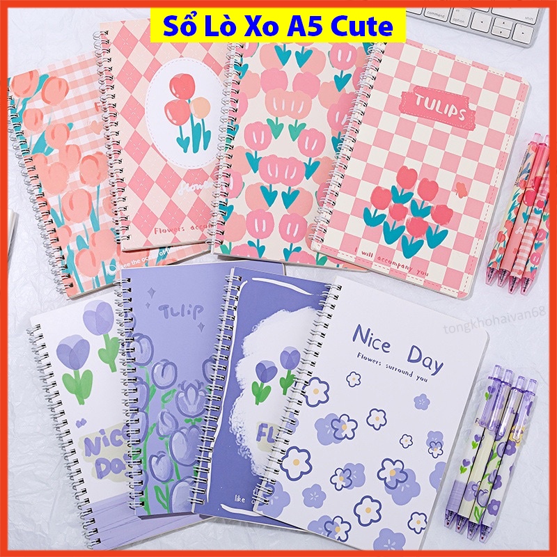 Sổ lò xo A5 dễ thương, sổ tay ghi chép tiện lợi xinh xắn phong cách cute đáng yêu thiết kế đơn giản tiện dụng