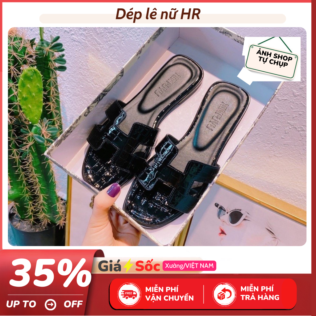 Dép lê nữ chữ H quai ngang da rắn cao cấp bền đẹp đi chơi đi mưa tốt