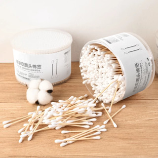 Hộp 500 tăm bông ráy tai cotton 2 đầu thân gỗ an toàn vệ sinh 0.5x7.5cm