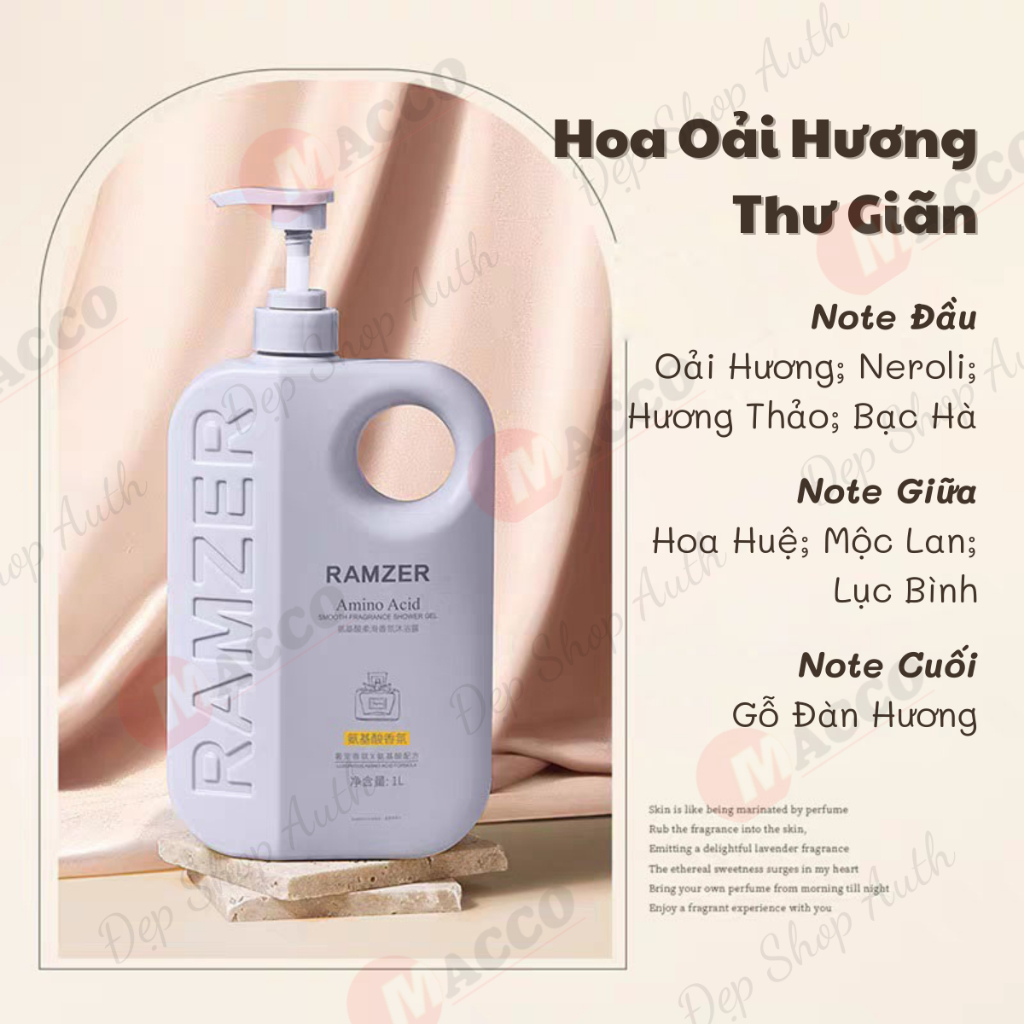 Sữa tắm Ramzer hương nước hoa chứa amio acid làm trắng da và cấp âm cho da 1l