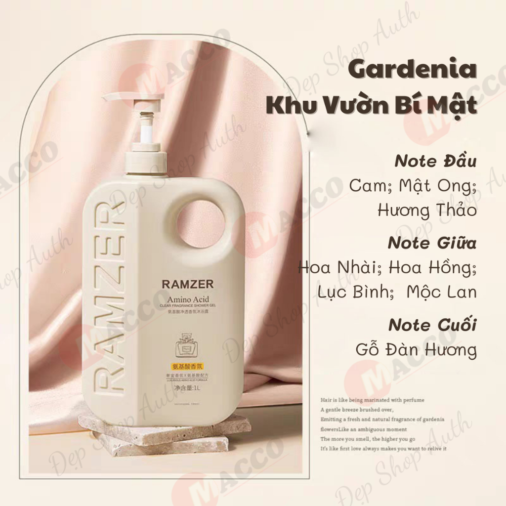 Sữa tắm Ramzer hương nước hoa chứa amio acid làm trắng da và cấp âm cho da 1l