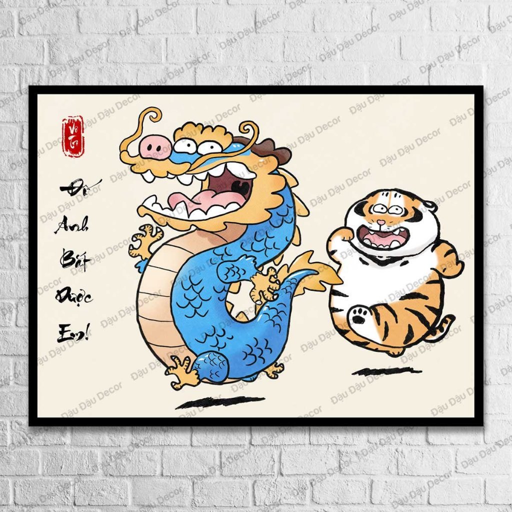 Tranh vô tri hài hước ĐỐ ANH BẮT ĐƯỢC EM chế hài | Tranh ĐỐ ANH BẮT ĐƯỢC EM vô tri hài hước 30x40