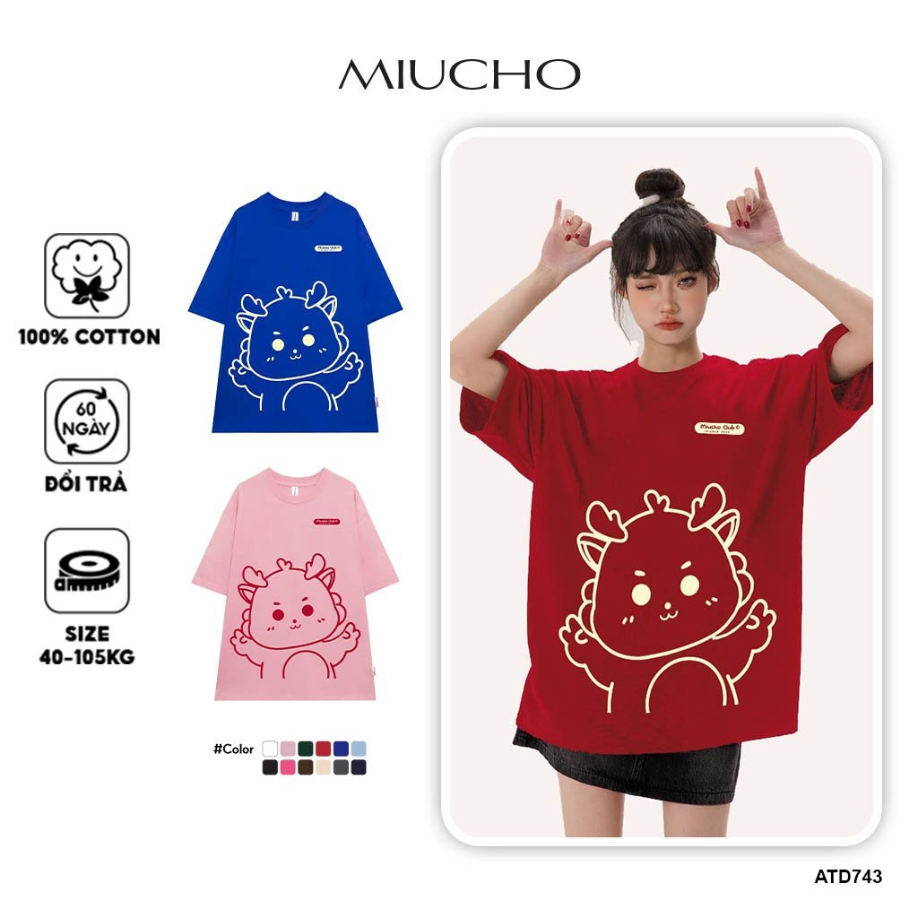 Áo thun unisex Rồng xinh local brand form rộng ATD743 Miucho cotton cổ tròn in graphic