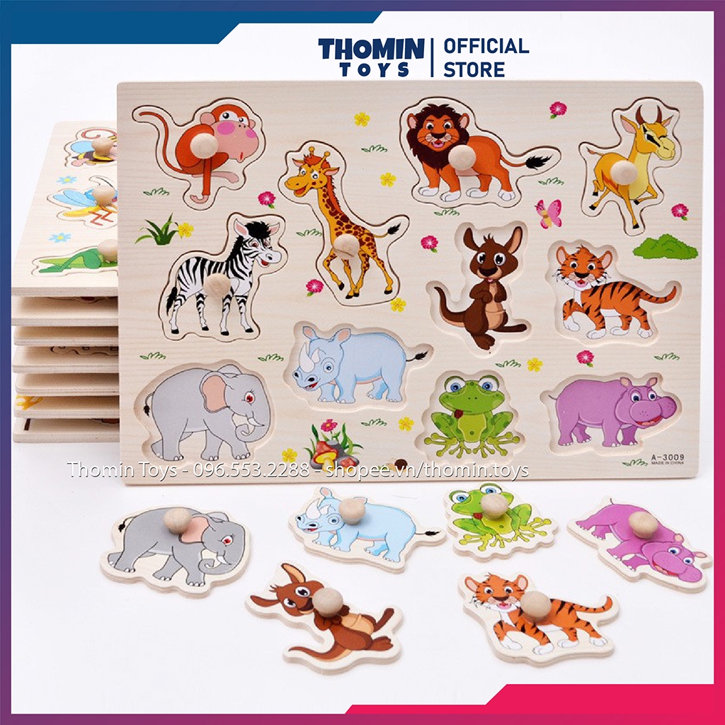 Đồ chơi Bảng núm gỗ cho bé, Bảng ghép hình gỗ nhiều chủ đề bảng chữ cái cho bé phát triển trí tuệ sớm