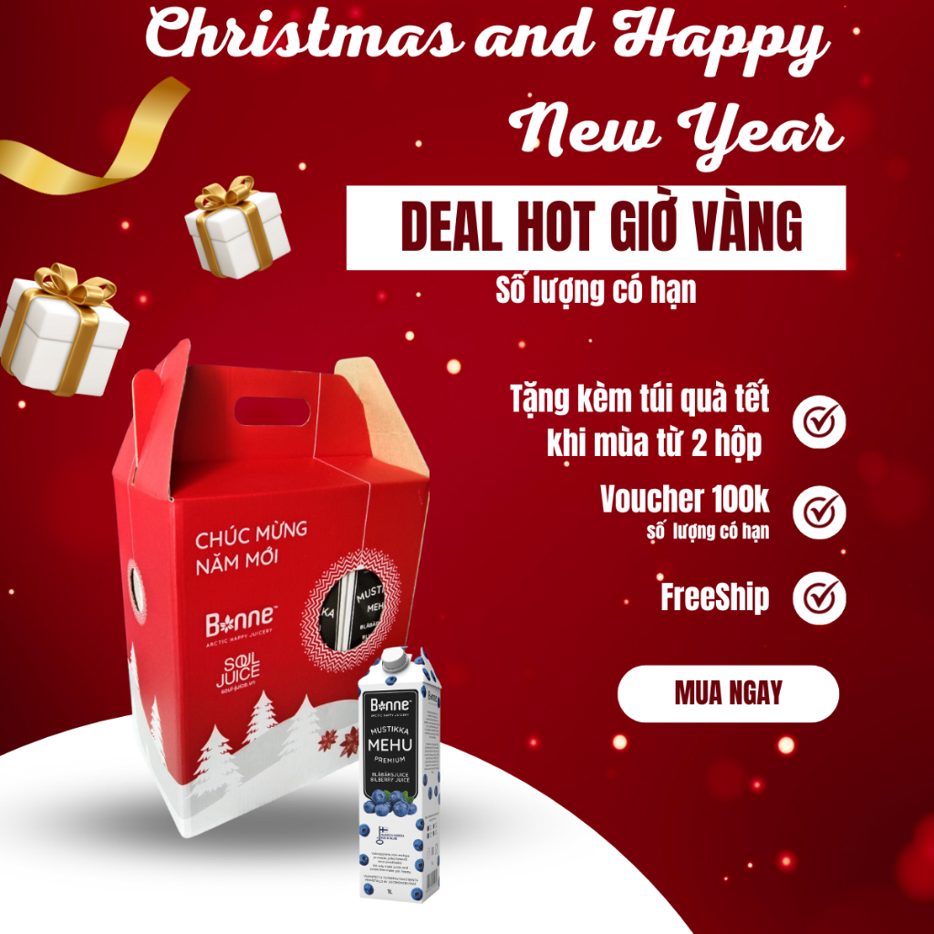 Nước ép Việt quất rừng từ trái cây thật và nước suối tinh khiết Bonne Premium Bilberry 1L - SOUL JUICE