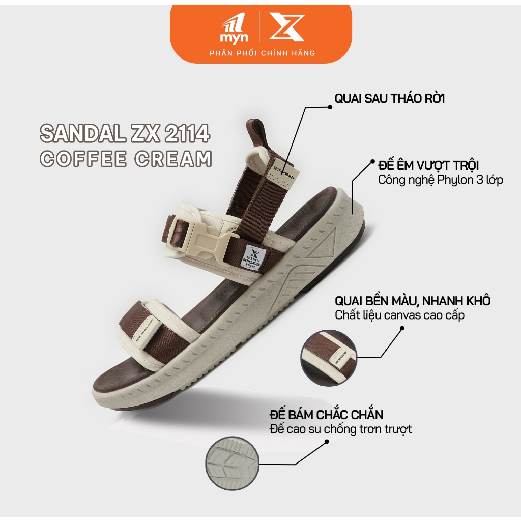 Giày Sandal Nam nữ ZX 2714 quai ngang Streetstyle - Coffee Cream, Green Cream