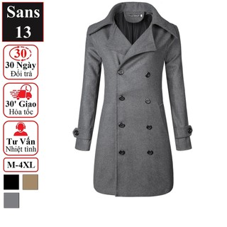 Áo dạ nam dáng dài Sans13 măng tô hàn quốc đẹp mangto khoác ngoài choàng trench coat cỡ to lớn bigsize 3XL 4XL 80kg 90kg