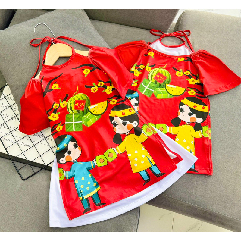 _ÁO DÀI KÈM VÁY THUN LẠNH 3D HOẠT HÌNH CỰC YÊU