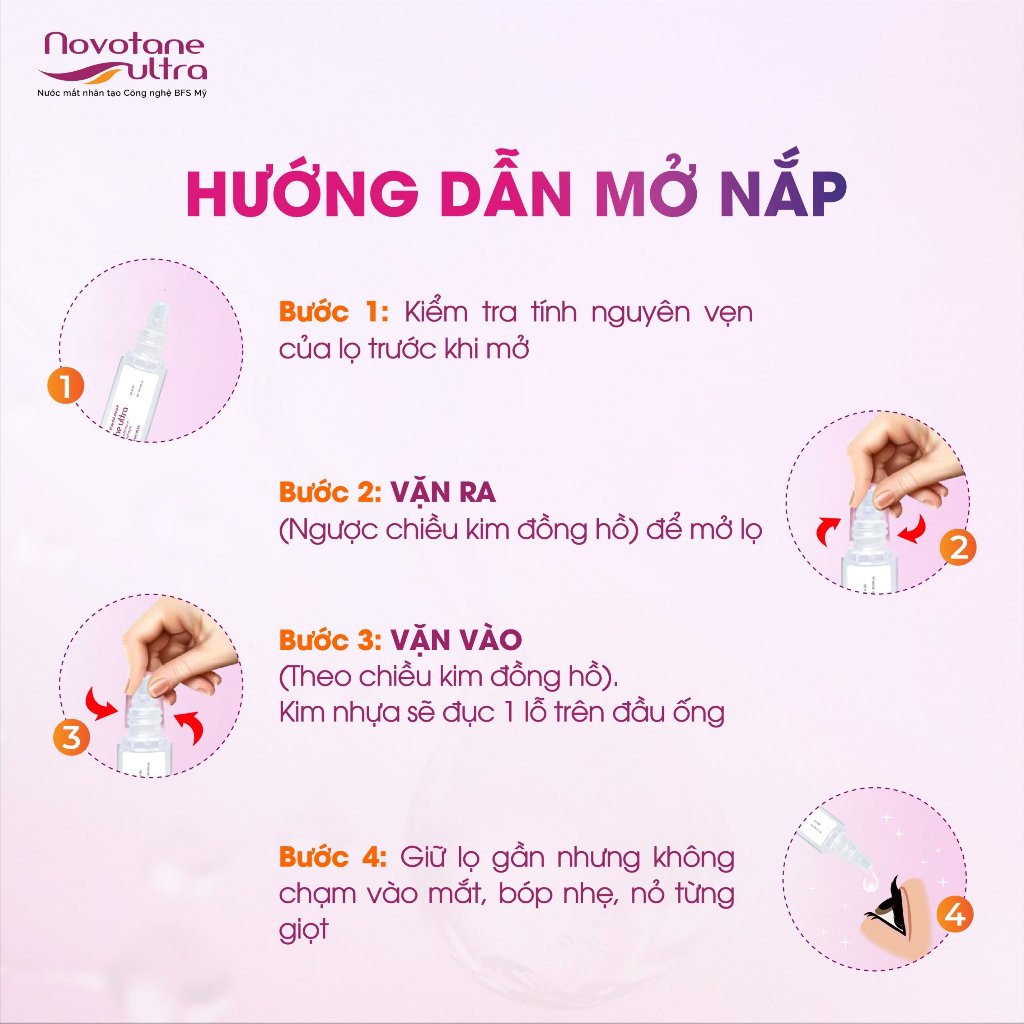 Nước nhỏ mắt nhân tạo mini Novotane Ultra 2ml, nước nhỏ mắt cấp ẩm cho mắt đeo lens/trang điểm