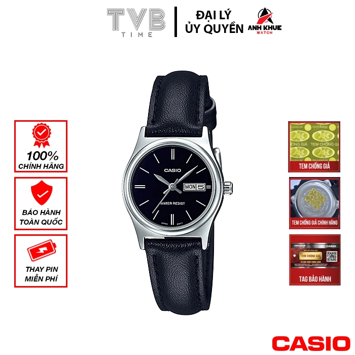 Đồng hồ nữ dây da Casio chính hãng LTP-V006L-1B2UDF (25mm)