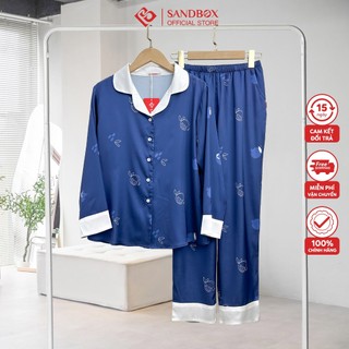 Đồ Bộ Nữ, Bộ Pijama SANDBOX Dài Tay Quần Dài Chất Lụa Latin Cao Cấp Mềm Mịn, Họa Tiết Thiết Kế Phối Màu (BPD23011)