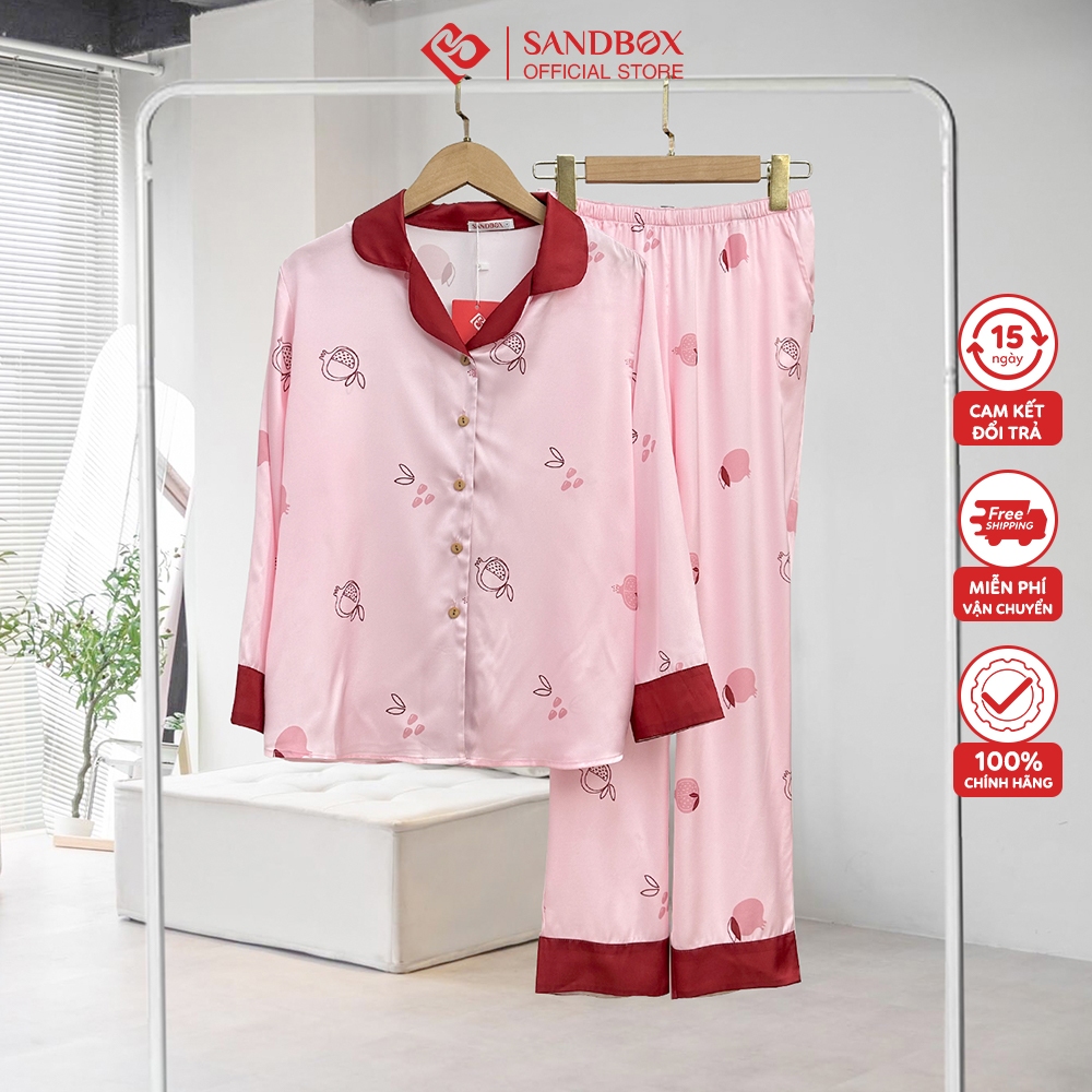 Đồ Bộ Nữ, Bộ Pijama SANDBOX Dài Tay Quần Dài Chất Lụa Latin Cao Cấp Mềm Mịn, Họa Tiết Thiết Kế Phối Màu (BPD23011)