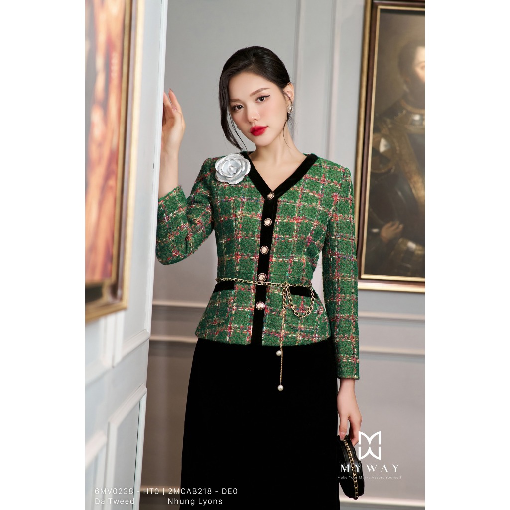 Áo Vest Dạ Nữ MY WAY Kẻ Caro Cổ V Sang Trọng 6MV0238 HT0