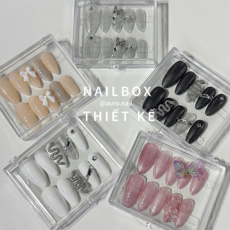(HÀNG CÓ SẴN) Hộp nailbox Set 24 móng tay giả nailbox thiết kế đính charm đẹp móng dán tiện lợi tặng dũa (MUA 5 TẶNG 1)