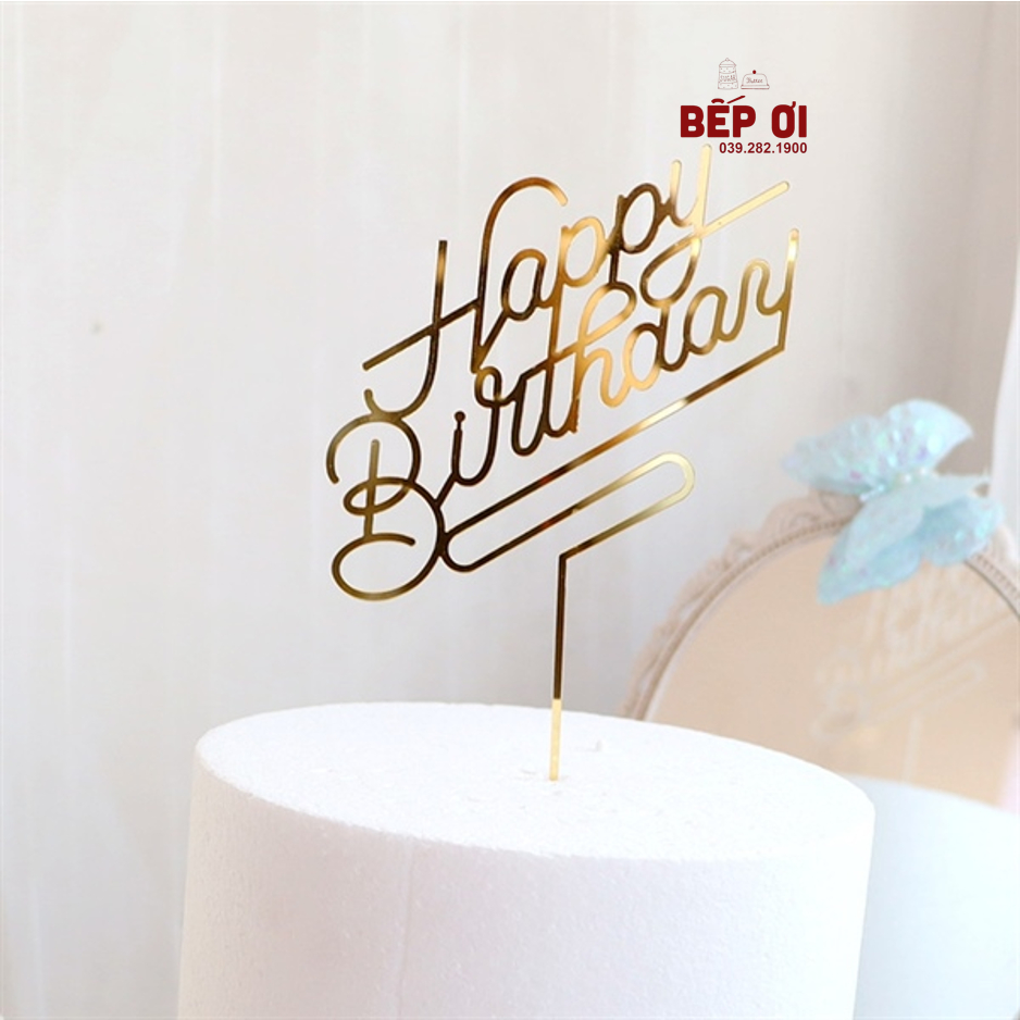 Que cắm Mica Happy Birthday (Topper)