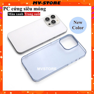 Ốp lưng điện thoại PC cứng siêu mỏng chống ố vàng màu xanh trong suốt cho 14 13 Pro MAX 14 Plus 12 Pro MVSTORE