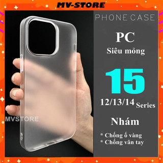 Ốp lưng điện thoại PC cứng siêu mỏng nhám chống vân tay trong suốt cho 15 14 13 Pro MAX 14 Plus 12 Pro MVSTORE
