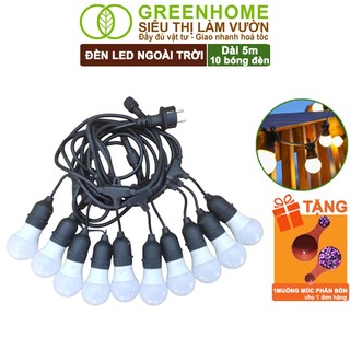 Dây Đèn Led Ngoài Trời Greenhome Bộ 5m +10 Bóng 3W, Màu Vàng Ấm, Chống Nước, Trang Trí Sân Vườn