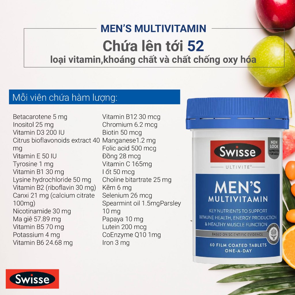 Vitamin tổng hợp cho nam Swisse Ultivite Men's Multivitamin 100  viên của Úc