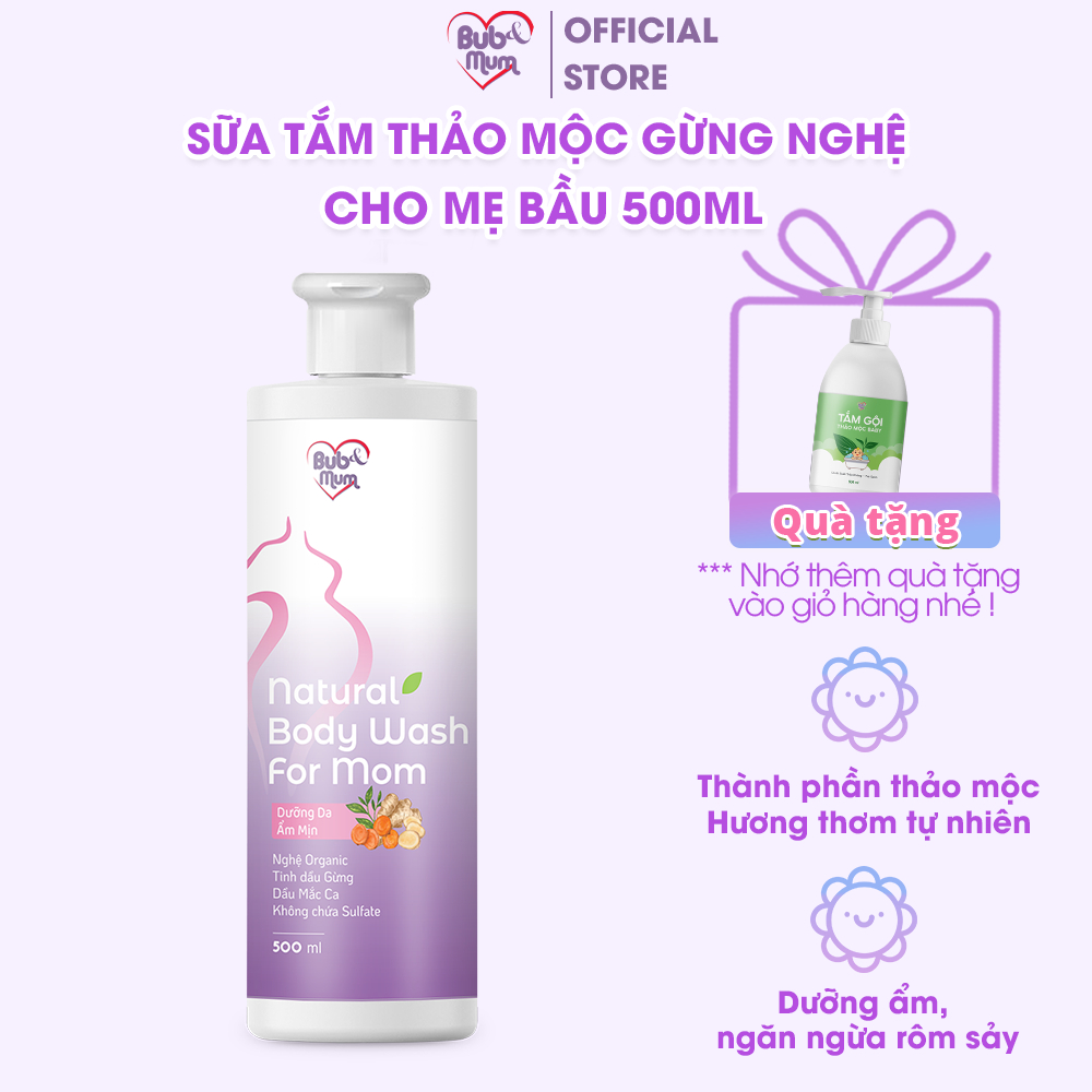 Sữa Tắm Thảo Mộc Gừng Nghệ Organic BuB&MuM 50g/500ml Làm Đều Màu Da, Giữ Ấm Cơ Thể Cho Bà Bầu Và Mẹ Sau Sinh