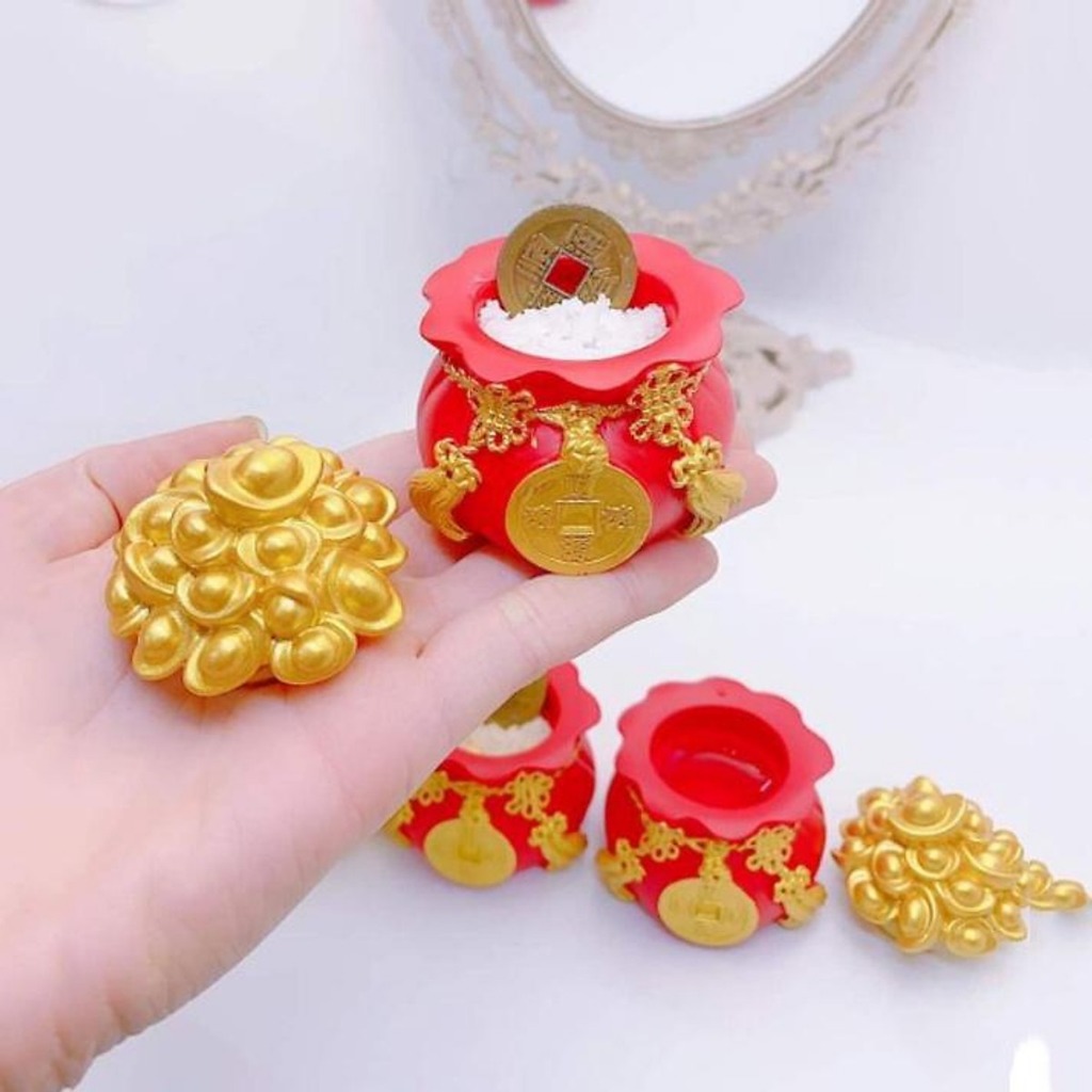 Hũ đựng muối gạo tài lộc túi thân tài may mắn để ban thờ trang trí nhà cửa chum vàng chiêu thần tài ngày vía thần t