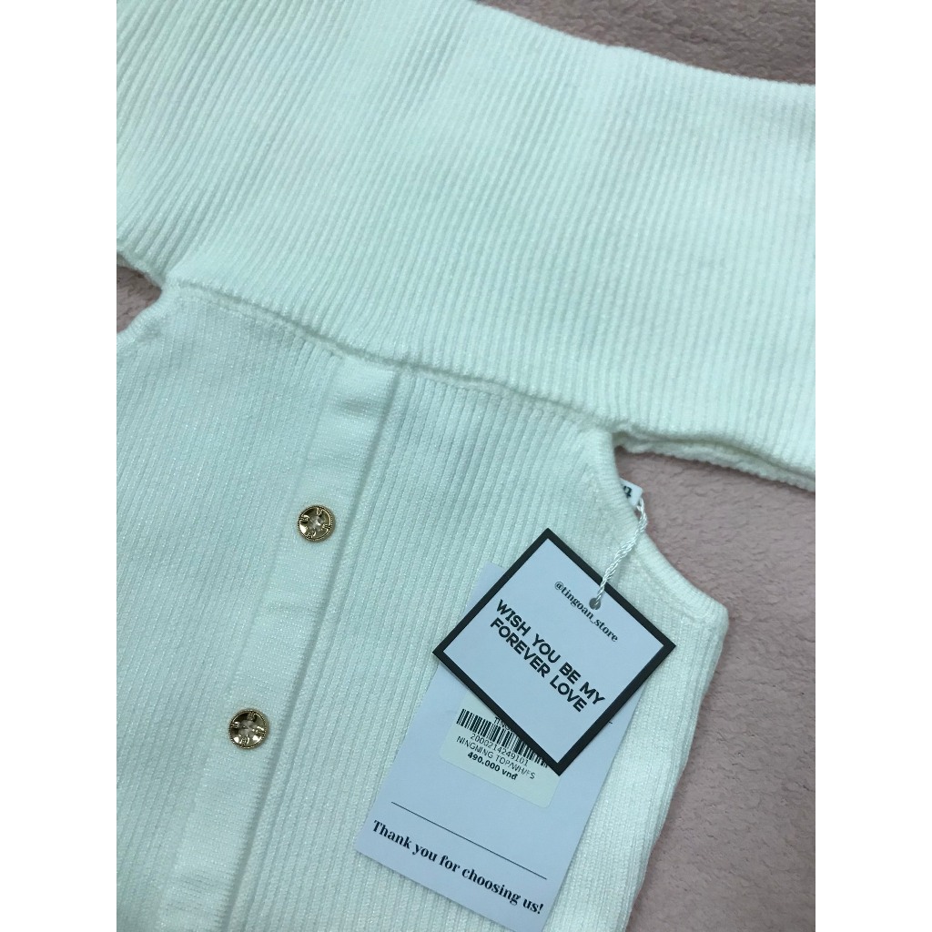 Tingoan Áo len xù trắng trễ vai ngang NINGNING TOP/BL newtag
