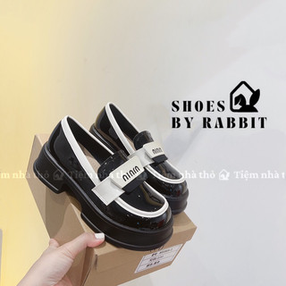 Giày lười nữ miu miu da mềm mũi tròn đế độn cao 4cm thời trang