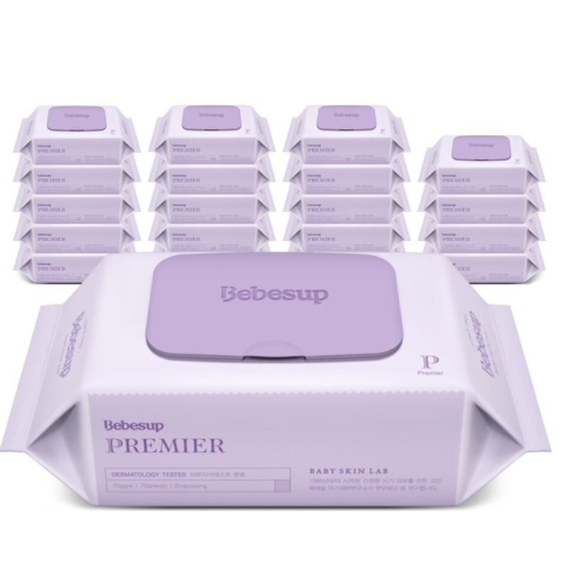 Combo 12 Gói Khăn Ướt Hàn Quốc Bebesup Primier 20 Tờ/ Gói Thương Hiệu Bebesup