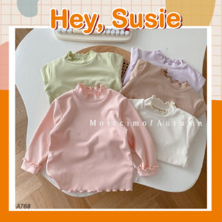 Áo Chất Liệu Nỉ Viền Phối Cổ Bèo 3 Phân Bảng Màu Siêu Xinh Cho Bé Gái Từ 9-22kg Hey Susie A768