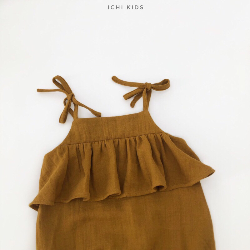 Romper mustard, bodysuit, body cho bé gái vải muslin mềm cho bé