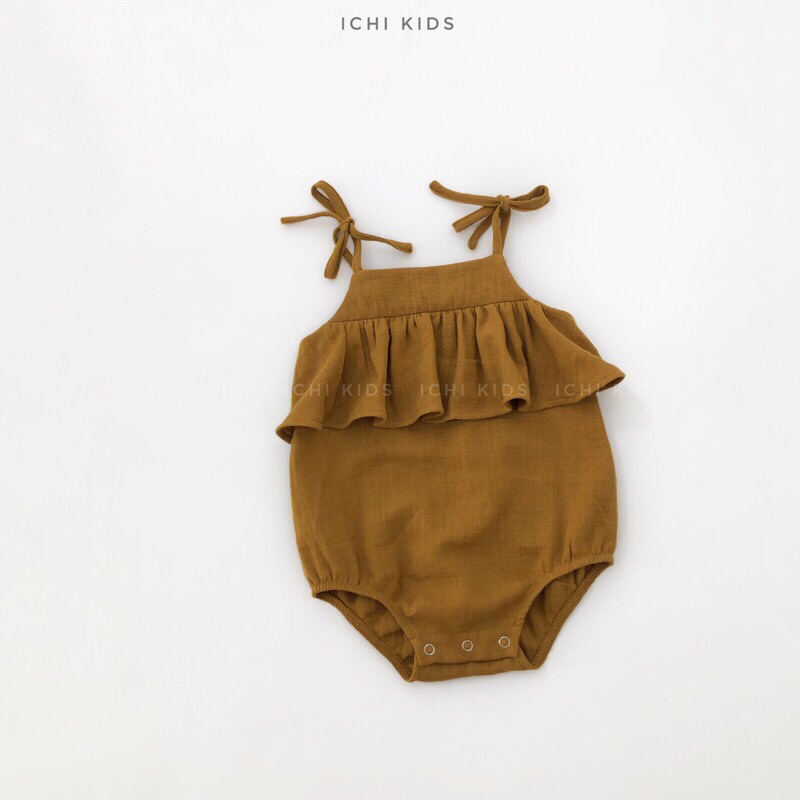 Romper mustard, bodysuit, body cho bé gái vải muslin mềm cho bé