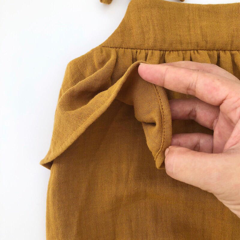 Romper mustard, bodysuit, body cho bé gái vải muslin mềm cho bé