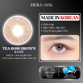 Kính Áp Tròng Hera Nâu Hồng Trà 0 - 6 Độ TEA ROSE BROWN Nhập Khẩu Hàn Quốc Lens Cận 6 Tháng