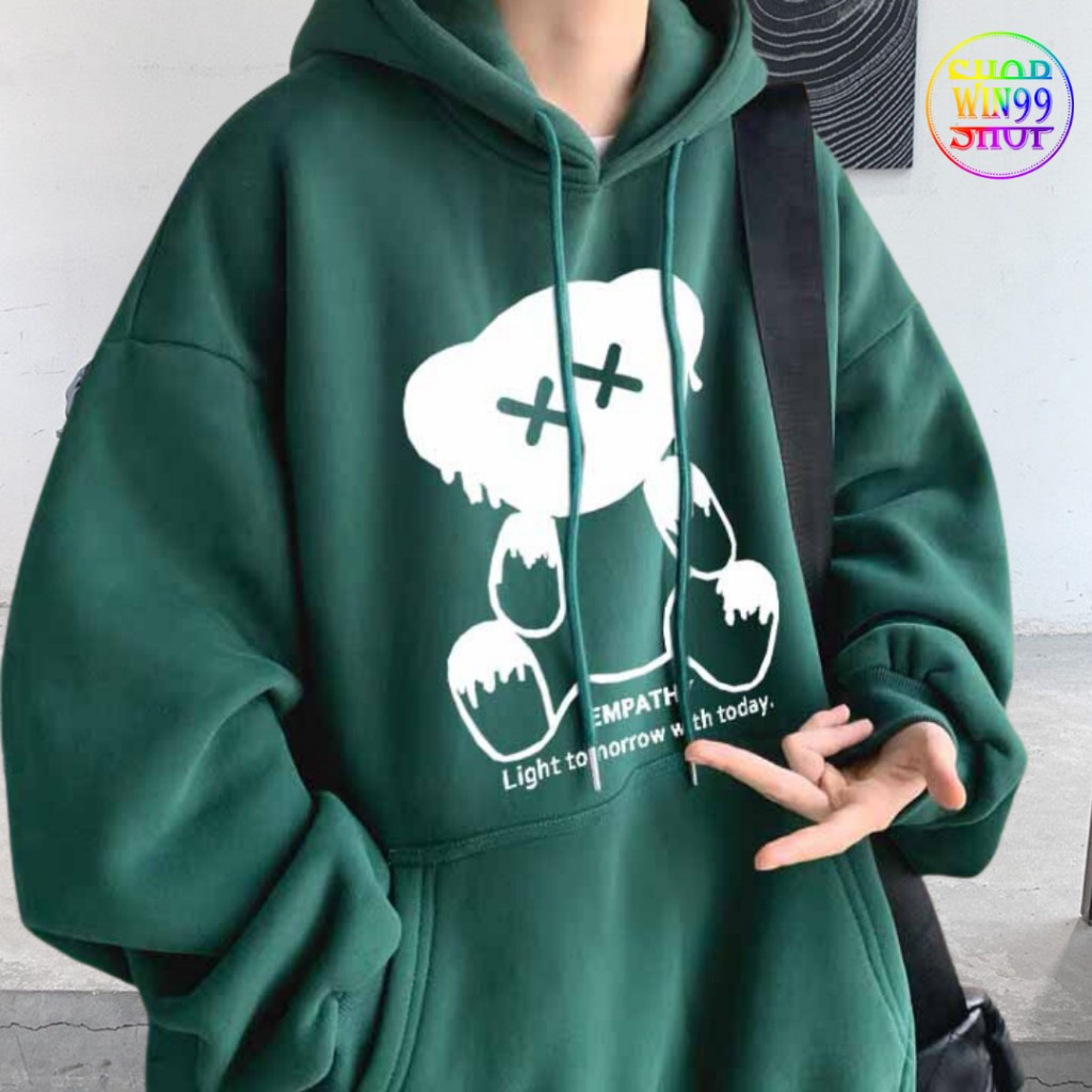 Áo Hoodie Form Rộng Nỉ Bông Unisex Local Brand Ulzzang In Hình Gấu Phản Quang EMPATHY - win99