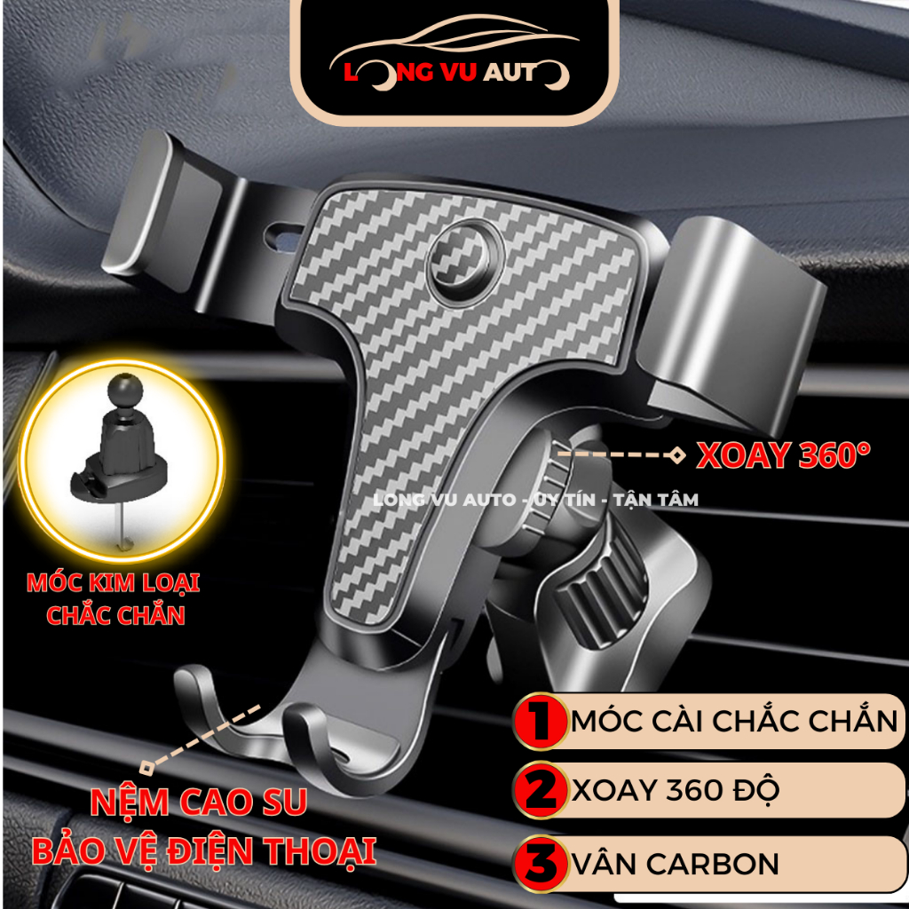 Giá đỡ điện thoại trên ô tô kẹp gắn cửa khe gió điều hoà xoay 360 độ vân cacbon tinh tế nhỏ gọn tiện lợi cho xe