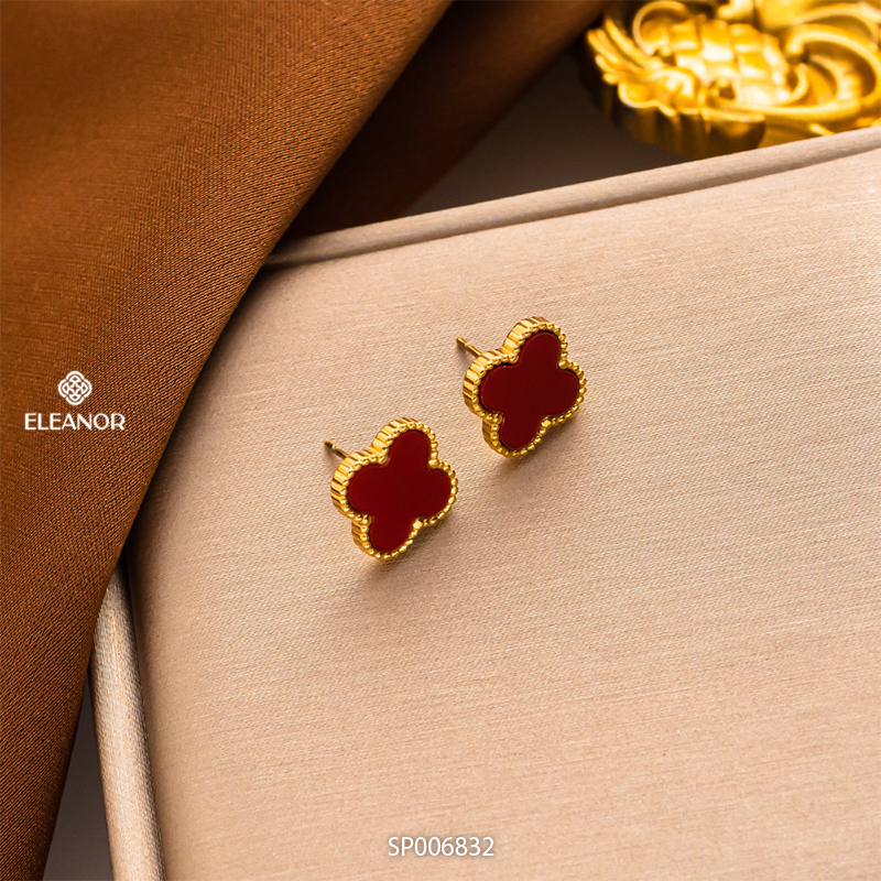 Bông tai nữ chuôi bạc 925 Eleanor Accessories mặt hình cỏ bốn lá phụ kiện thời trang 5815