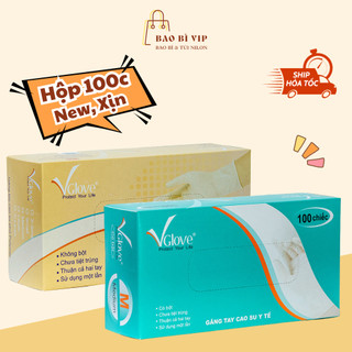 Găng tay Y Tế không bột phủ Polime Vglove, Hộp 100 chiếc co dãn tốt, chuyên cho y tế, nha khoa, xăm